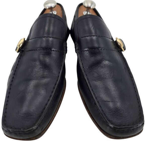 Gucci Italy Black Leather Luxury Driving Loafers Men 7.5 Dress Shoes Side Buckle - Picture 10 of 11